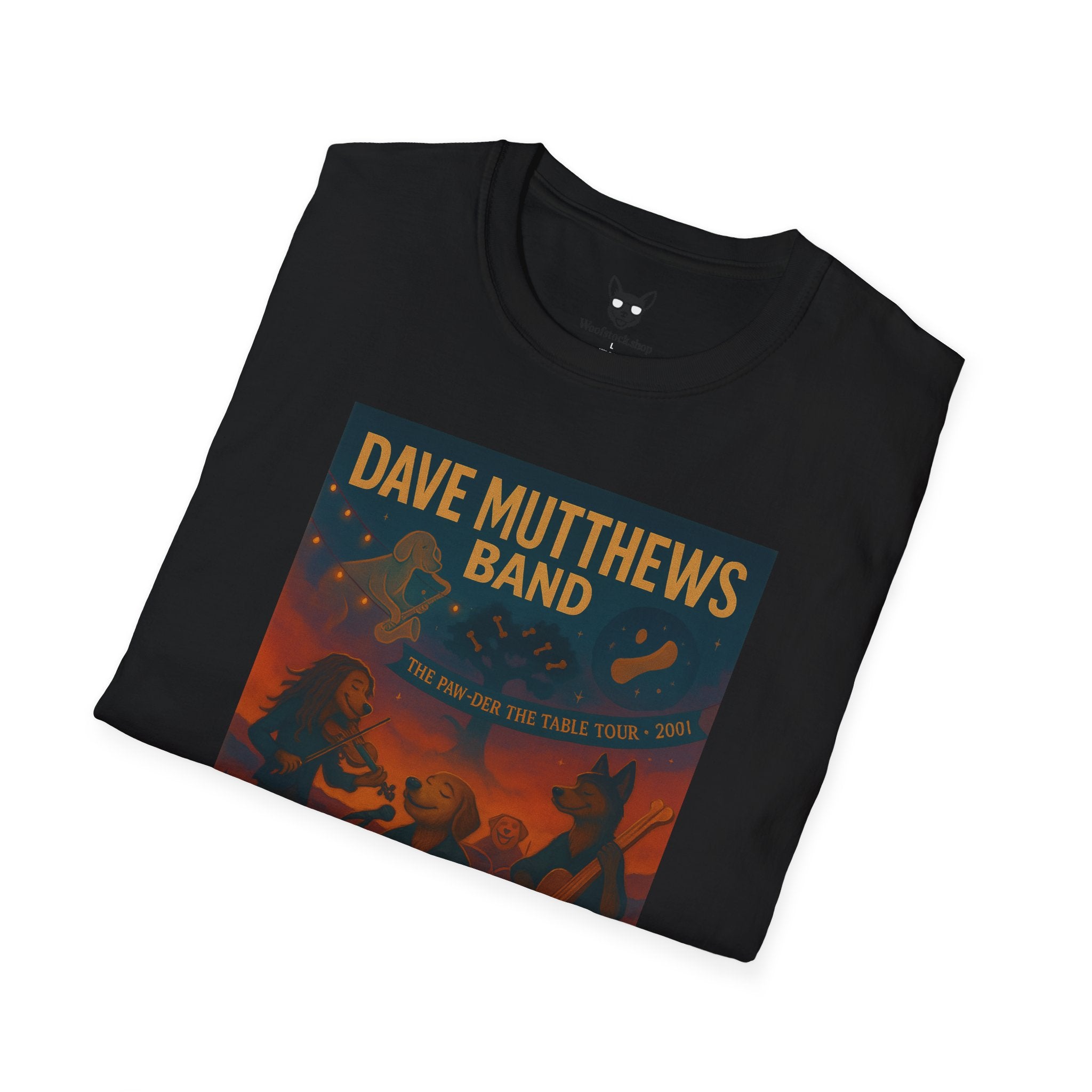 Dave Matthews Band Concert Poster Dog Parody Unisex Softstyle T-Shirt -- Funny Dog Concert Tee for Music and Dog Lovers